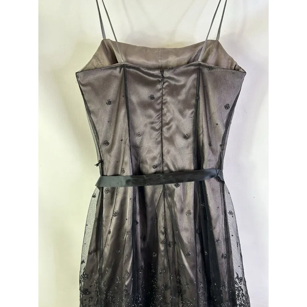 Vintage 90s Metalllic Floral Overlay Spaghetti Dress Whimsigoth Vamp - Picture 8 of 10